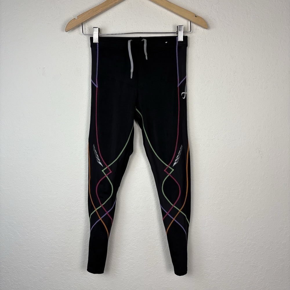 CW-X Womens M Stabilyx Joint Support Compression Tights Black Drawstring Full